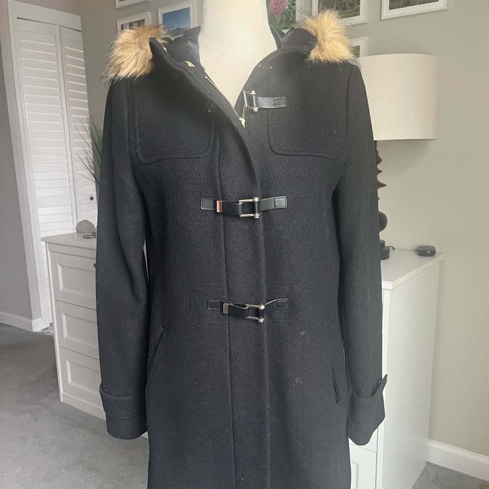 Cole Haan Signature Wool Blend Toggle Coat with Faux Fur Hood - women’s size 4